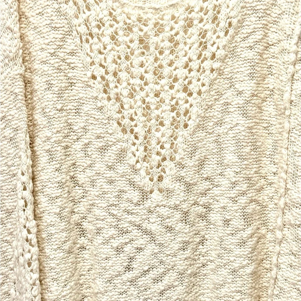 Free People oversized Cream Knit Pretty Pointelle Vee Sweater ‎ S